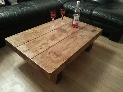 Reclaimed Style Coffee Table Thick Plank Handmade Look
