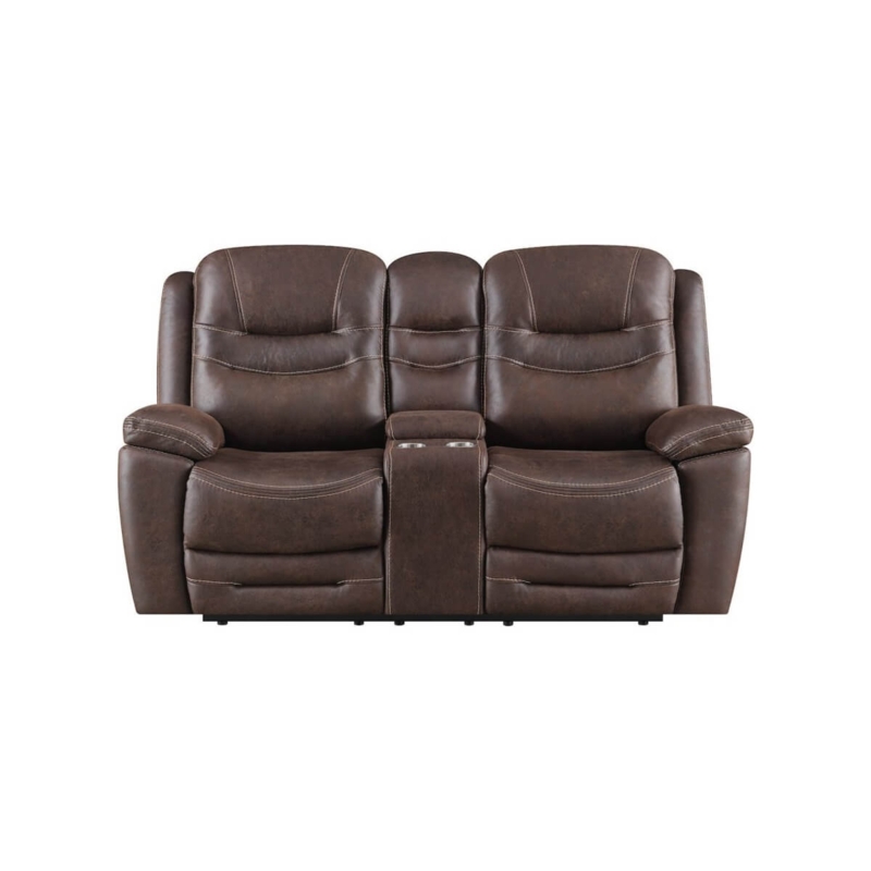 Reclining Console Loveseat in Charcoal Gray with Diamond Stitching
