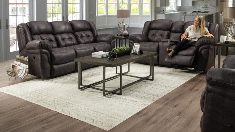 Reclining Living Room Set Charcoal Gray Contrast Stitching Pillow Top
