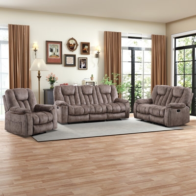 Reclining Living Room Set Microfiber with Cupholders & Console
