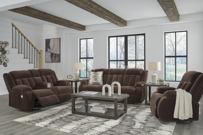 Reclining Loveseat Chocolate Brown Power Center Console Quilted Back