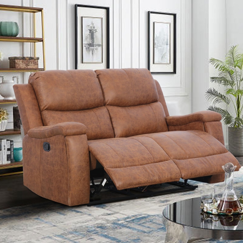 Reclining Loveseat Dark Brown Faux Leather Console Cup Holders