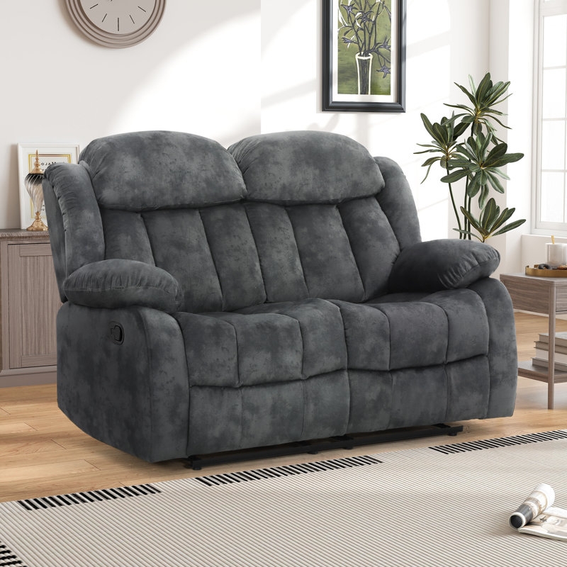 Reclining Loveseat Dark Gray Microsuede Split Back Manual Recline
