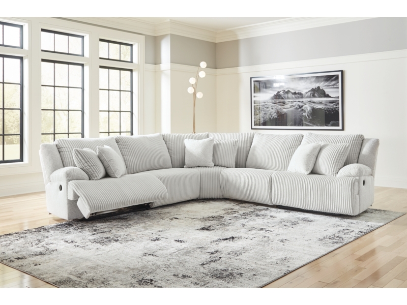 Reclining Sectional Sofa Heathered Alloy Fabric Pillow Top Arms