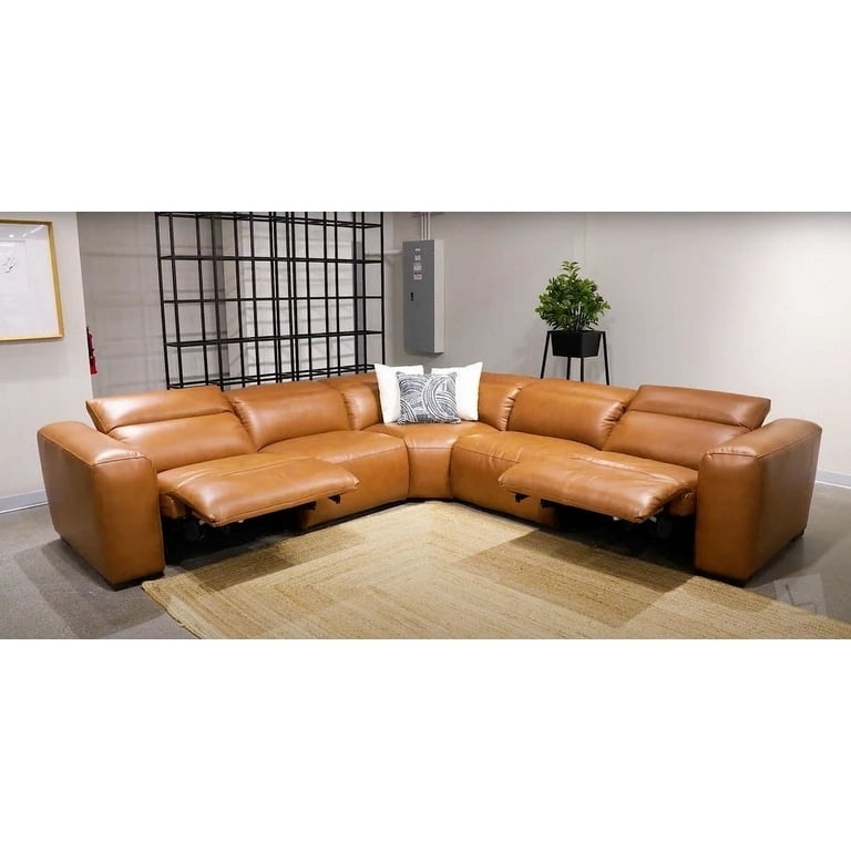 Reclining Sectional Sofa with Adjustable Headrests and Leather Look