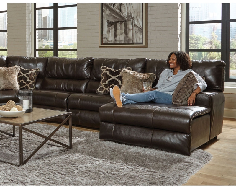 Reclining Sectional Sofa with Console and Contrast Stitching