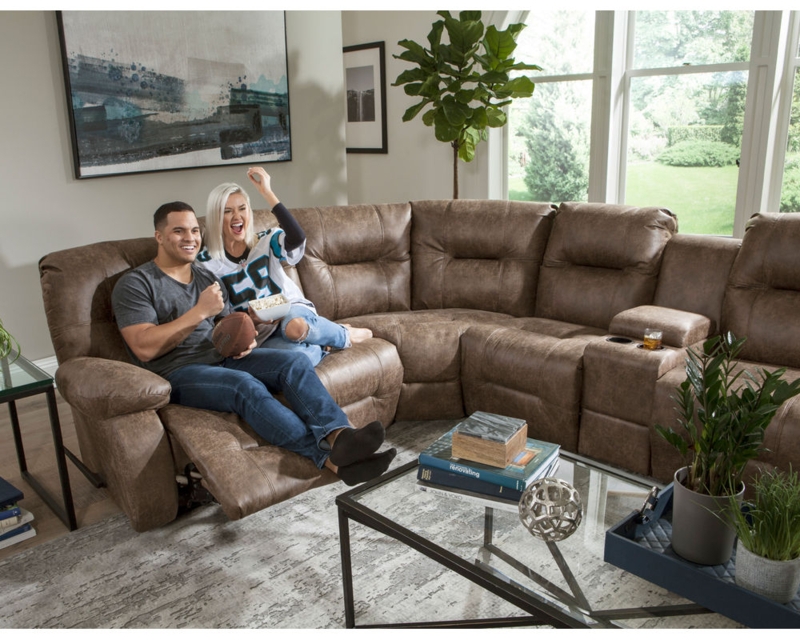 Reclining Sectional Sofa with Tufted Back and Storage Console