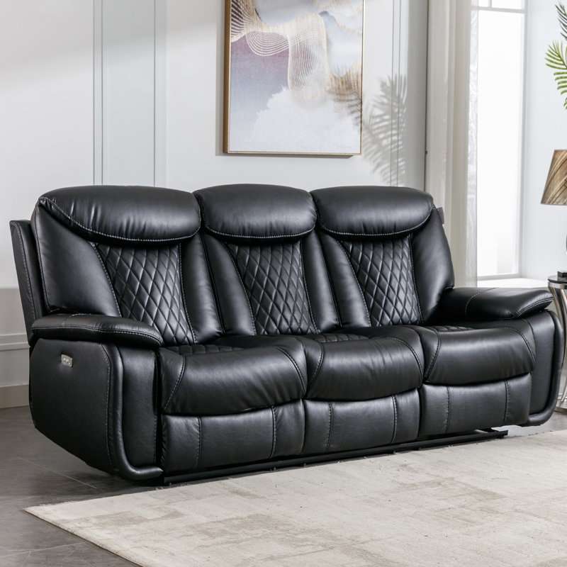 Reclining Sofa Charcoal Diamond Stitching Pillow Top Arms Power Recliner