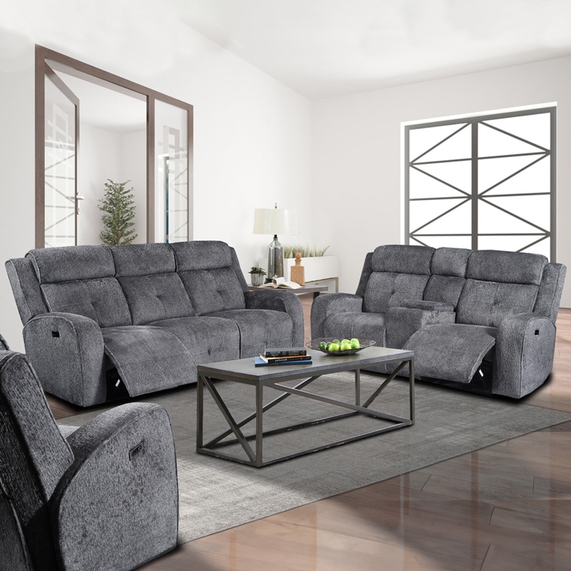 Reclining Sofa Charcoal Gray Leather Like Power Split Back