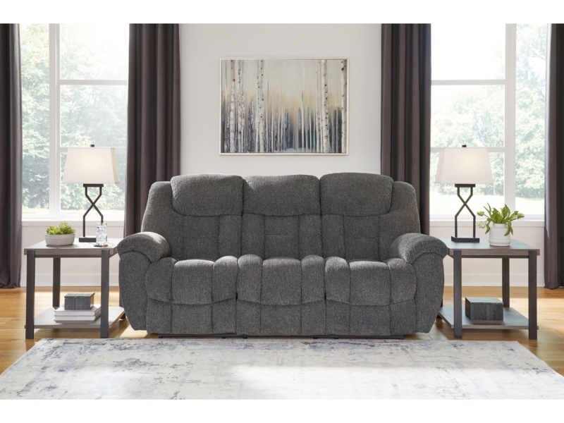 Reclining Sofa in Charcoal Performance Fabric with Pillow-Top Arms