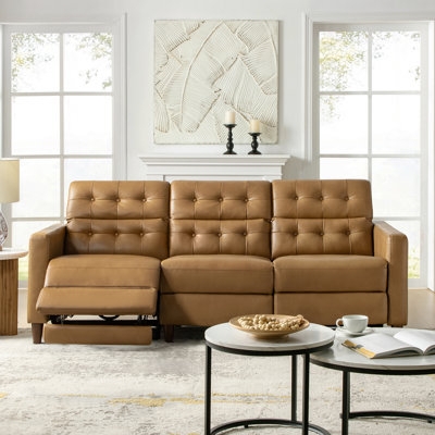 Reclining Sofa Leather-Like Power Grid Tufted Back Tapered Legs
