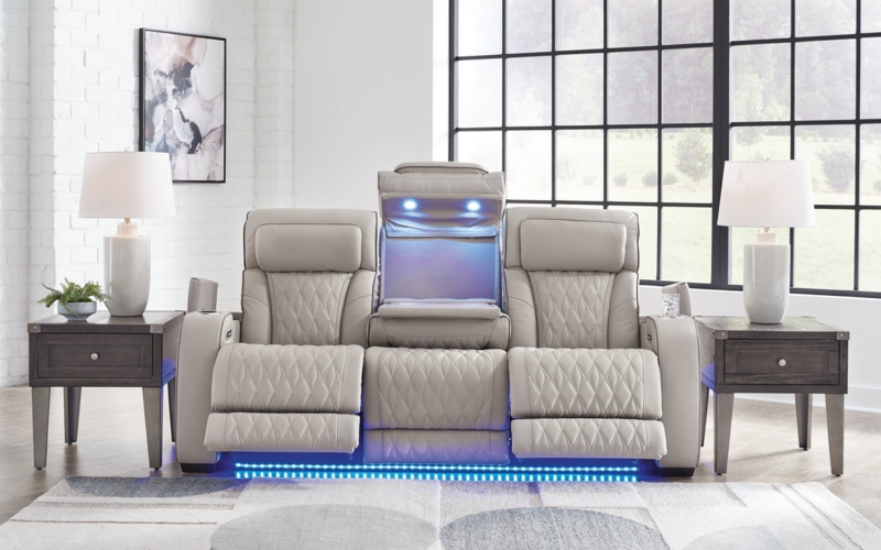Reclining Sofa Mid-Tone Gray with Padded Arms & Split Back