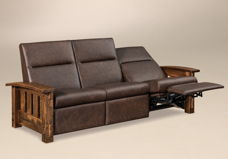 Reclining Sofa Mission Style Rough Sawn Wood Slatted Sides