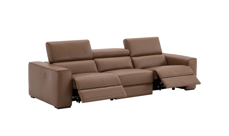 Reclining Sofa Modern Power Light Gray Fabric Integrated Footrest