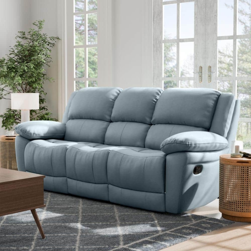 Reclining Sofa Powder Blue Contemporary Welt Trim Manual