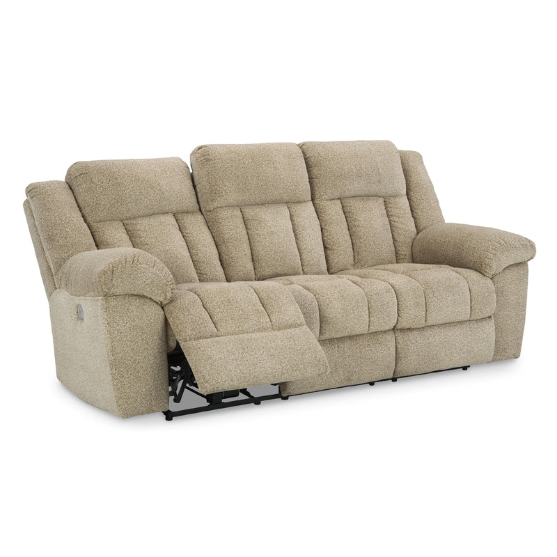 Reclining Sofa Power Charcoal Grey Fabric Drop-Down Console Cup Holders
