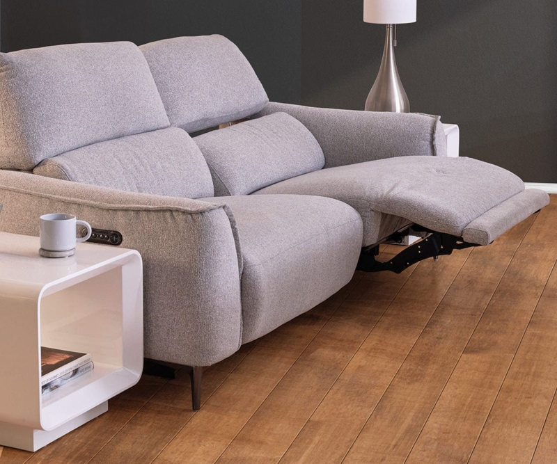 Reclining Sofa Scandinavian Grey with Adjustable Headrests