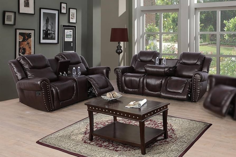 Reclining Sofa Set with Console and Cup Holders