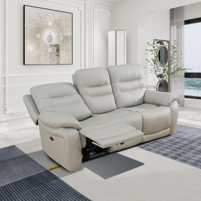 Reclining Sofa Set with Console Loveseat in Monochrome Grey Leather-Like.