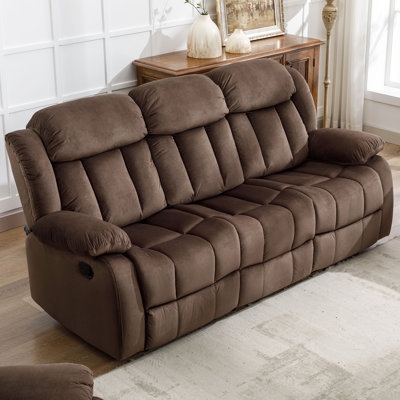 Reclining Sofa Three-Seater Espresso Brown Microsuede-Like Manual Lever