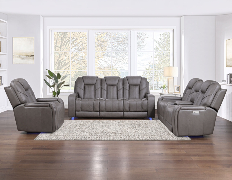 Reclining Sofa Triple Power Drop-Down Console Built-In Speakers