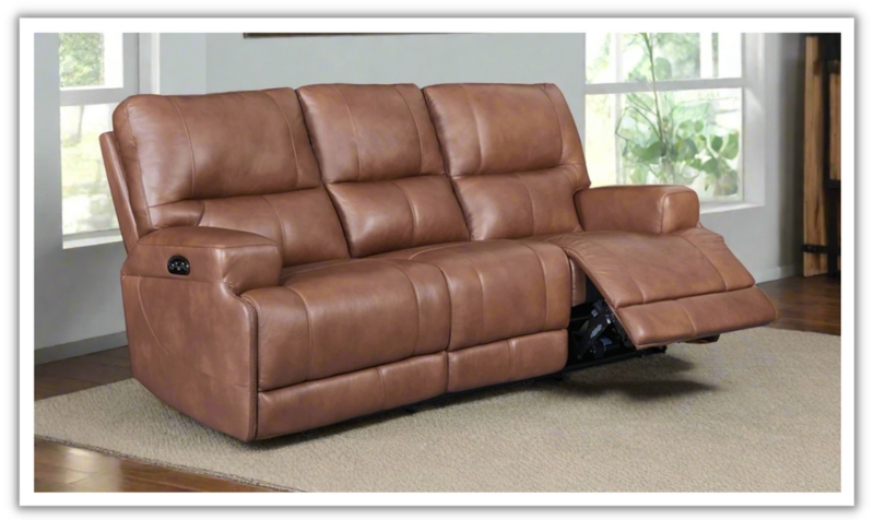 Reclining Sofa Tufted Back Brown Leather Like Pillow Top