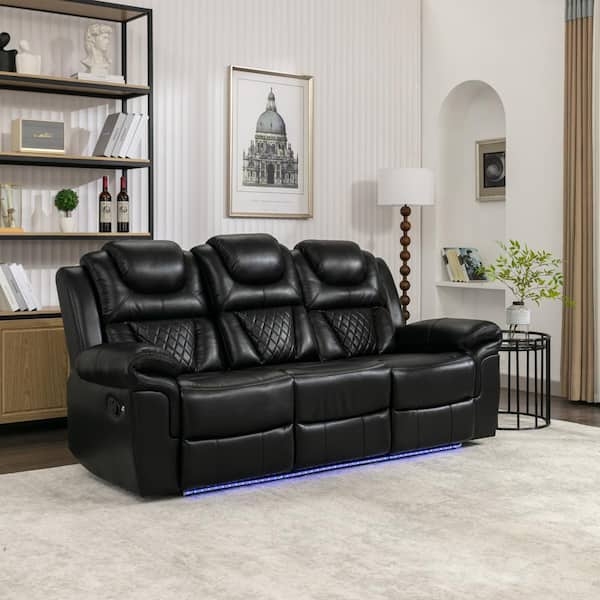 Reclining Sofa with Center Console and Blue LED Base Lighting