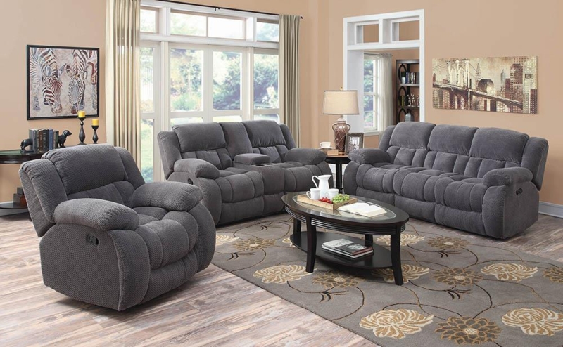 Reclining Sofa with Cup Holders Charcoal Grey Integrated Console Padded Arms