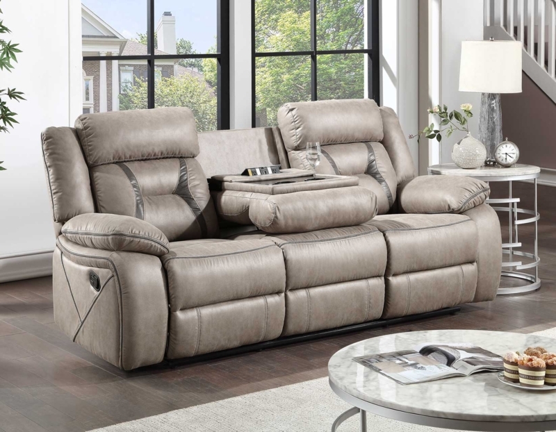 Reclining Sofa with Drop-Down Console and Integrated Power Strip