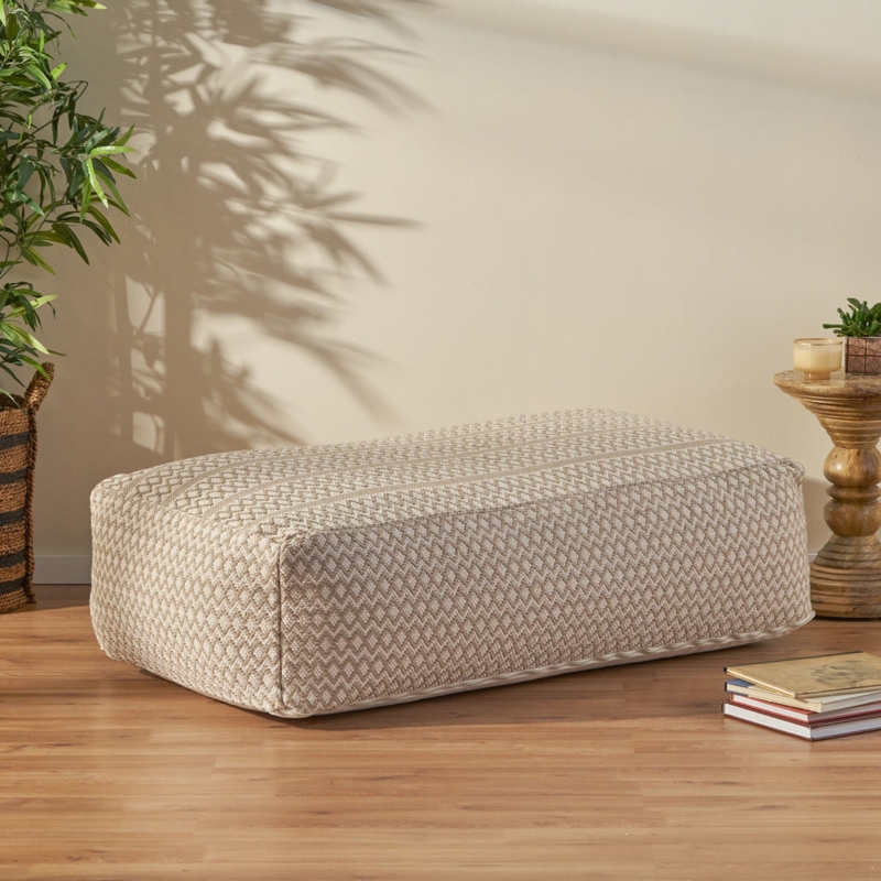 Rectangular Bean Bag Pouf Navy White Chunky Knit Speckled
