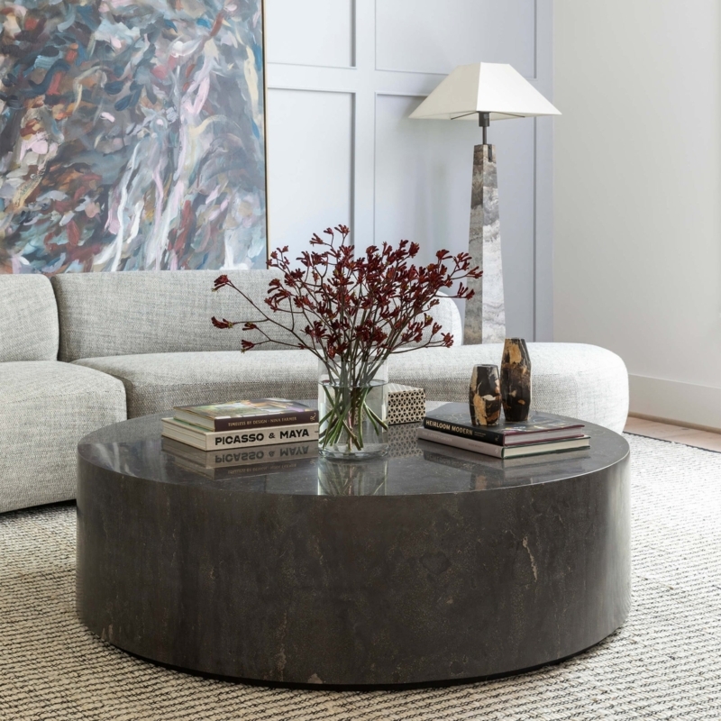 Rectangular Coffee Table, Bluestone Top, Slatted Wood Frame, Contemporary