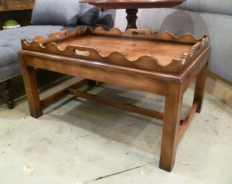Rectangular Coffee Table Cherry Finish Tray Top Tapered Legs
