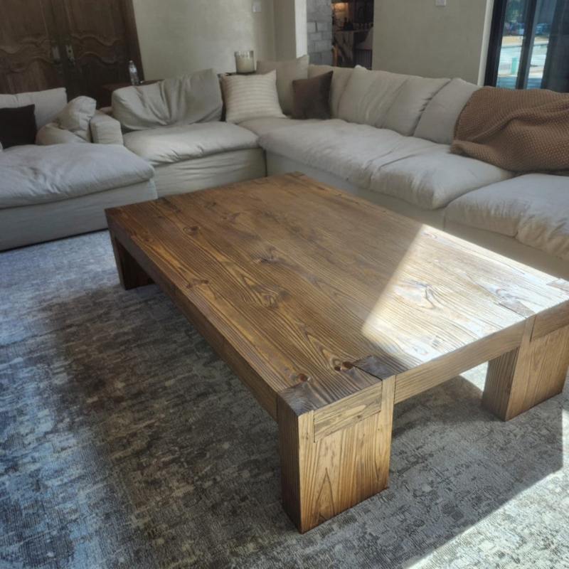 Rectangular Coffee Table Chunky Silhouette Low Slung Form Soft Brown