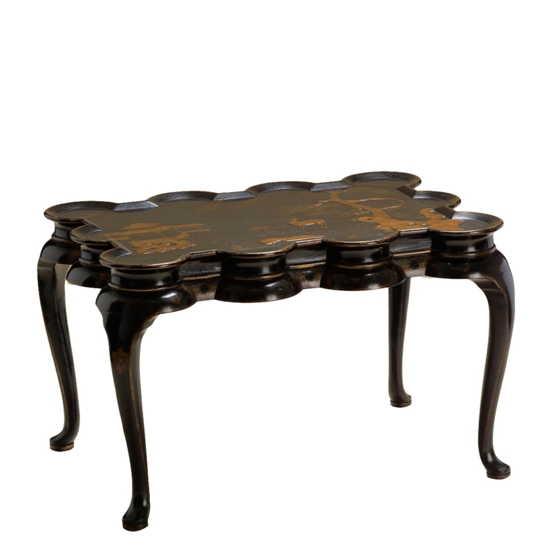 Rectangular Coffee Table Ebony Finish Scalloped Apron Plinth Base