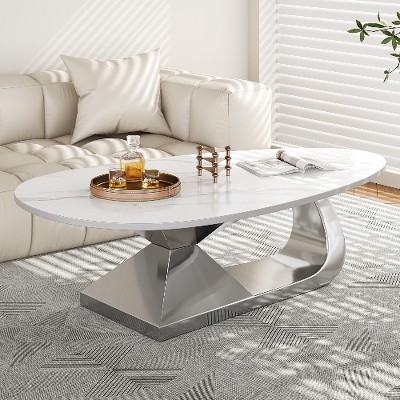 Rectangular Coffee Table, Gray Metal Cross-Brace Base, Industrial