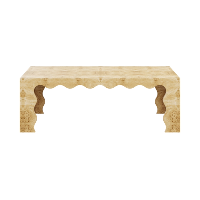 Rectangular Coffee Table Honey Burl Wood Scalloped Waterfall Edge