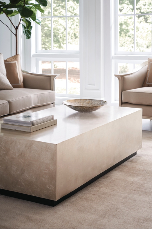 Rectangular Coffee Table in Taupe with Champagne Gold Metallic Accents