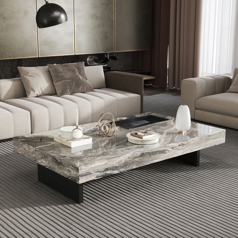 Rectangular Coffee Table, Integrated Drawers, Sintered Stone Top, Modern