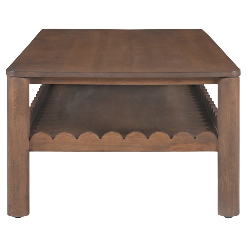 Rectangular Coffee Table Rounded Scalloped Ribbed Apron Dark Brown
