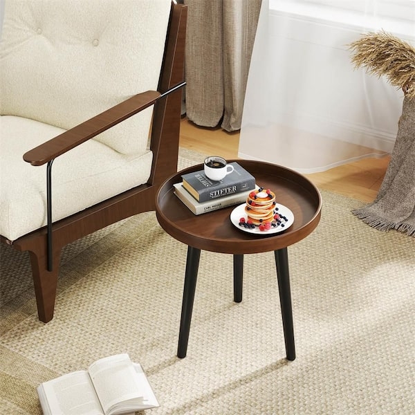 Rectangular Coffee Table, Two-Tier Dark Brown Wood, Tapered Legs