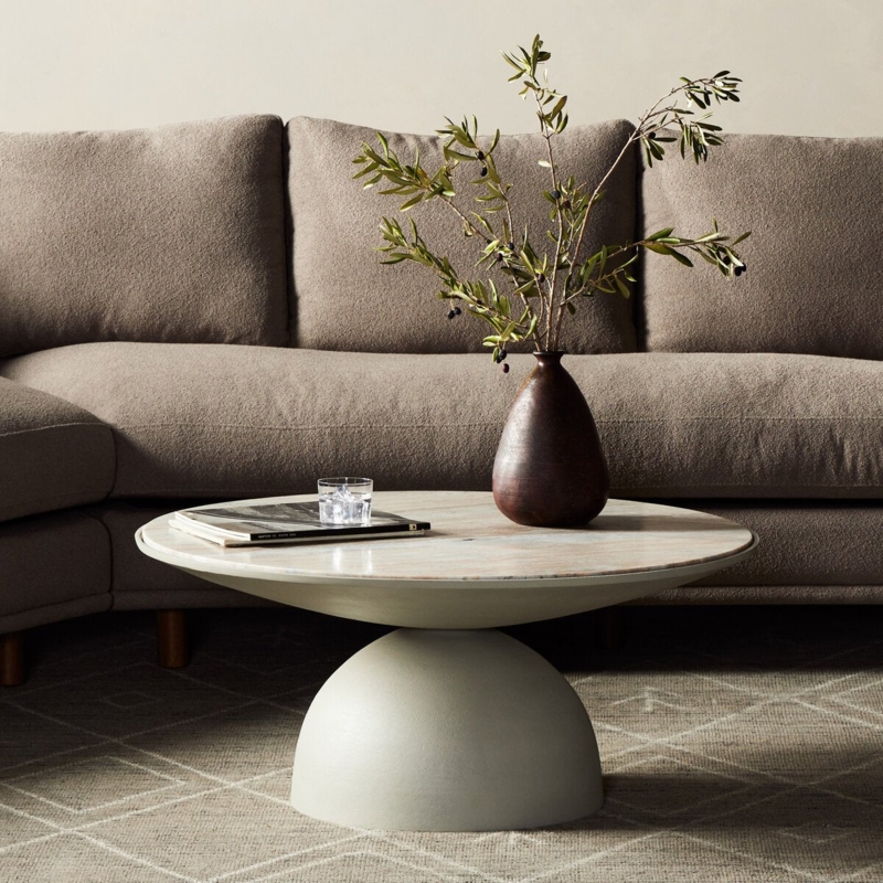 Rectangular Coffee Table with Creamy Taupe Marble and Black X-Base