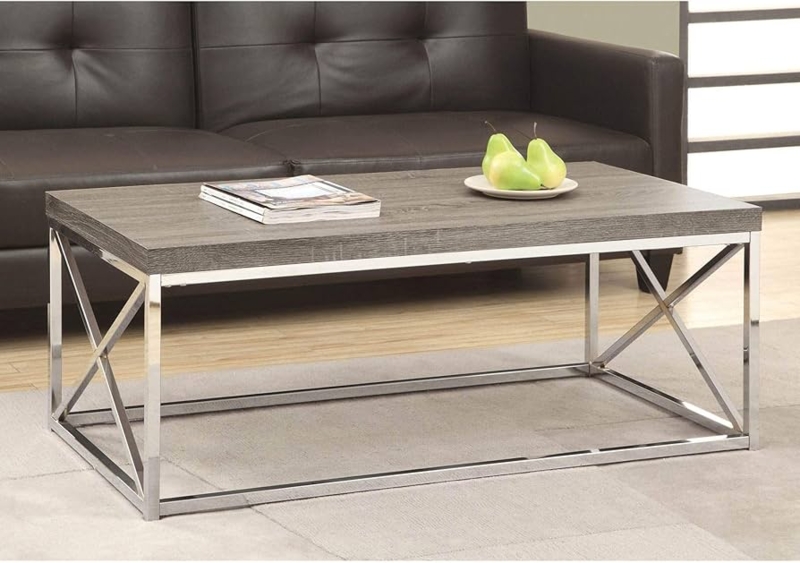 Rectangular Coffee Table with Dark Wood-Look Top and Chrome Sled Base