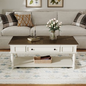 Rectangular Coffee Table with Lockable Wheels, Retro Two-Tone Finish