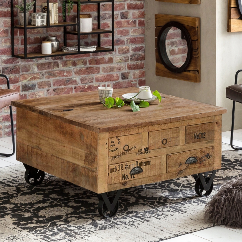 Rectangular Coffee Table with Oversized Caster Wheels