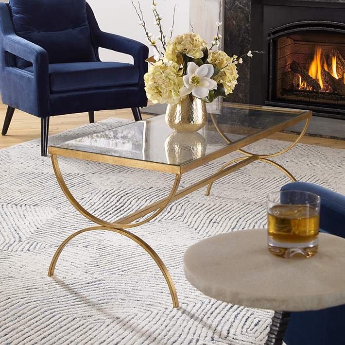 Rectangular Coffee Table with Tinted Glass and Sculptural Crescent Base