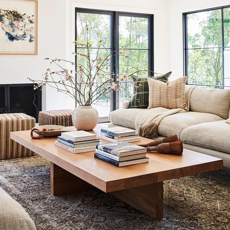 Rectangular Coffee Table with X-Frame Base and Central Stretcher