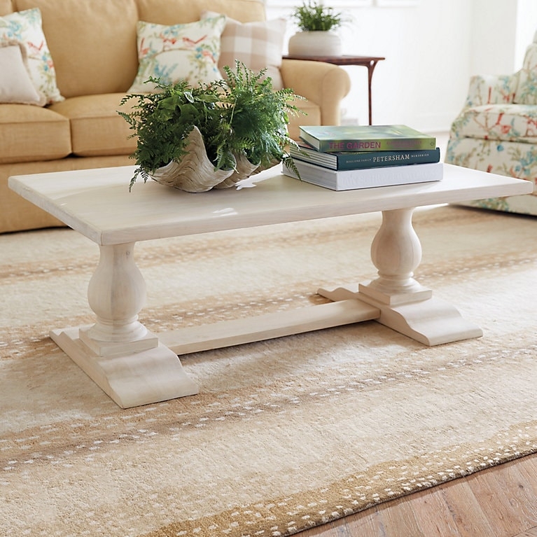 Rectangular Mango Wood Trestle Coffee Table with Matte Natural Finish