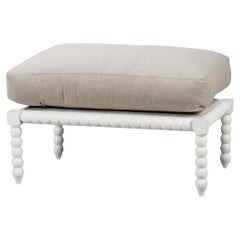 Rectangular Ottoman Beige Bobbin Legs Spool Turned Frame