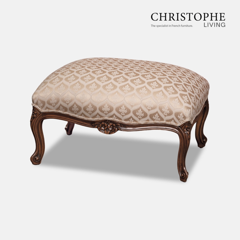 Rectangular Ottoman Beige Tufted Dark Carved Cabriole Legs