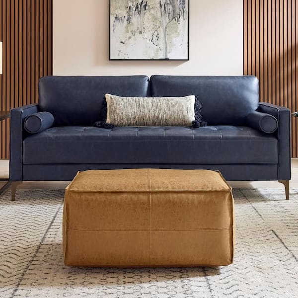 Rectangular Ottoman Bench, Sienna Brown Square Tufted Side Handle
